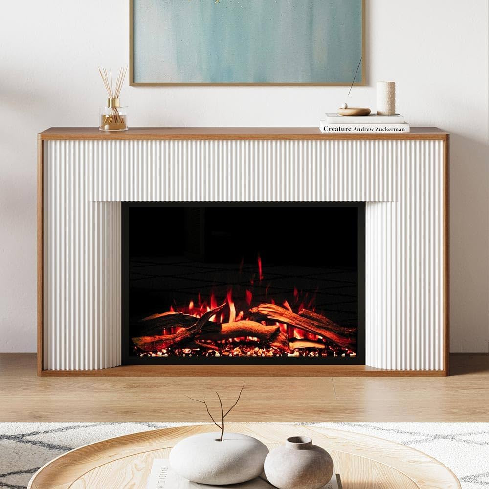 Modern Ember Arrie Smart Electric Fireplace Mantel Package | 33” Firebox Heater | Fluted Detail... | Amazon (US)