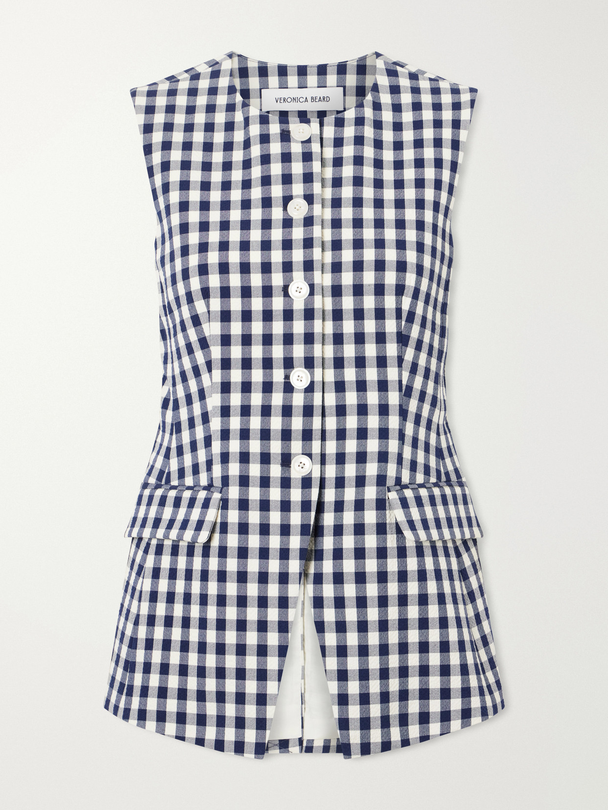 Veronica Beard - Lois Checked Stretch-cotton Cloqué Tank - Navy | NET-A-PORTER (UK & EU)