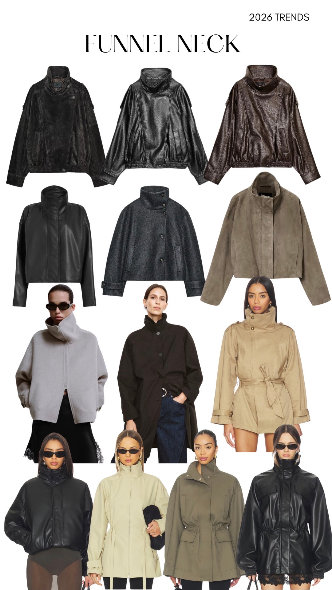 2026 trends: funnel neck jackets and coats. Shop leather and suede jackets and trench coats. 

#coat #jacket #highneck #funnelneck #neck #suede #tallneck #leather #trench #trenchcoat #trends #trendy #trends2026 #spring #LTKFindsUnder100 

#LTKSeasonal #LTKootd