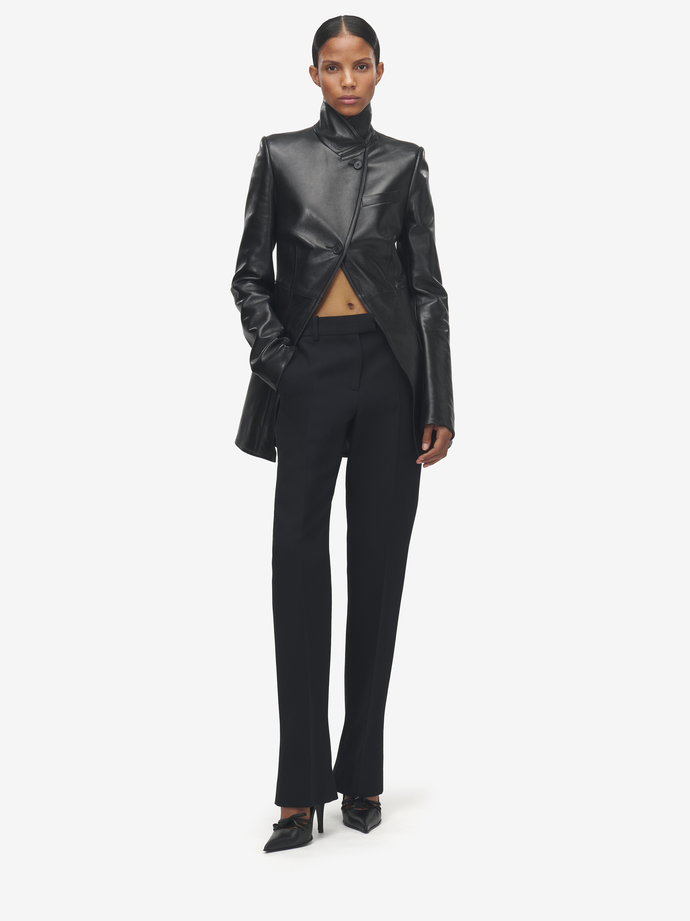 Women's Cutaway Leather Jacket in Black | Alexander McQueen