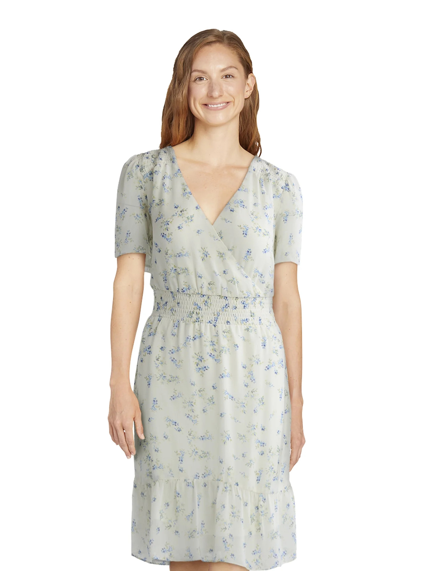 Time and Tru Women's and Women's Plus Flutter Sleeve Mini Wrap Dress, Sizes XS-4X | Walmart (US)