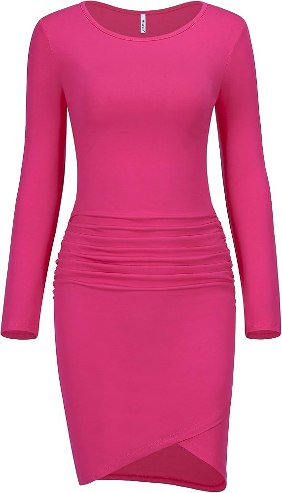 Missufe Women's Casual Long Sleeve Ruched Bodycon Sundress Irregular Sheath T Shirt Dress | Amazon (US)