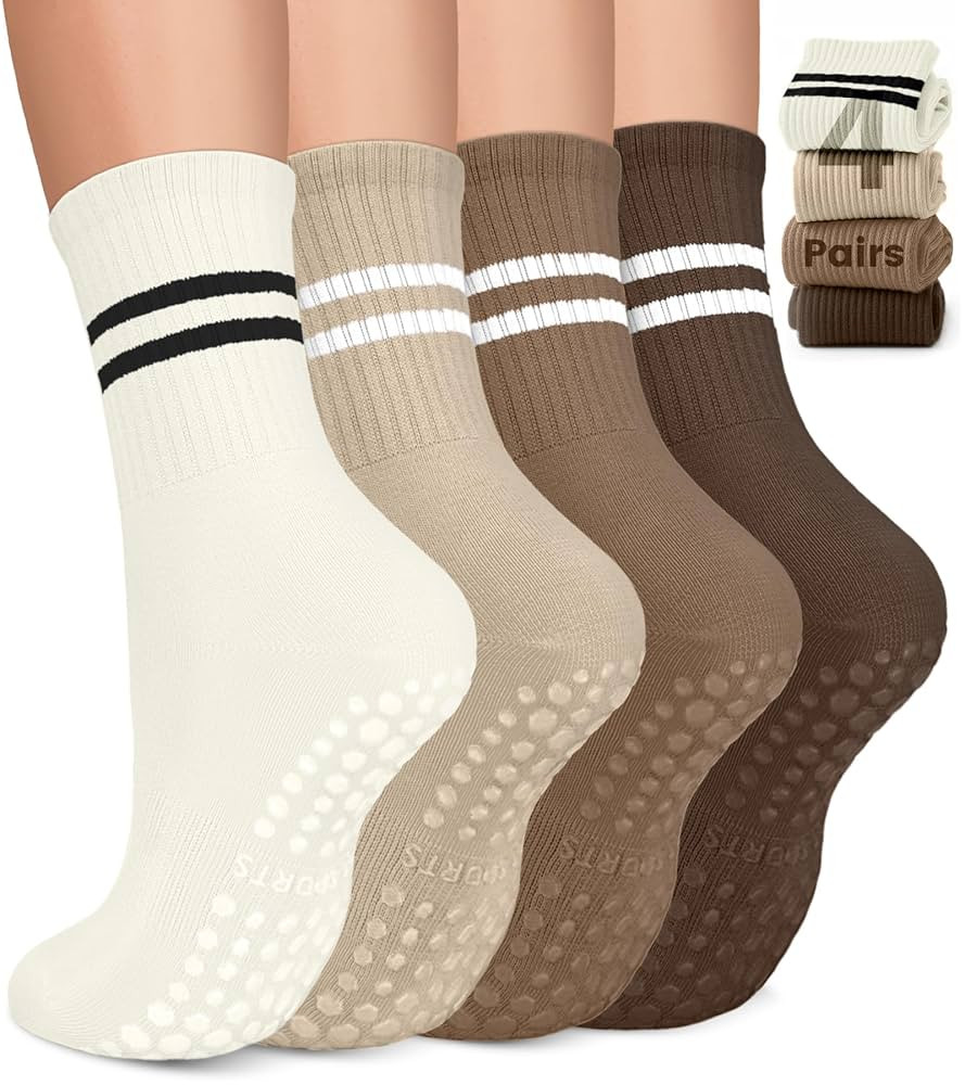 Pilates Socks with Grips for Women, Non-Slip Yoga Athletic Socks for Barre Barefoot Workout Hospi... | Amazon (US)