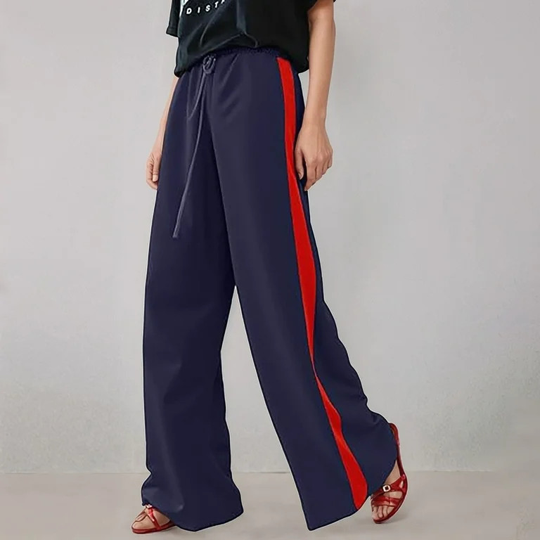 Women's Straight Leg Palazzo Pants Elastic Waist Casual Strechy Trousers 2026 with Drawstring | Walmart (US)