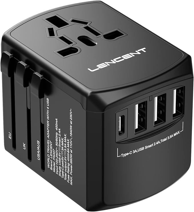 LENCENT Universal Travel Adapter, International Charger with 3 USB Ports and Type-C PD Fast Charg... | Amazon (US)