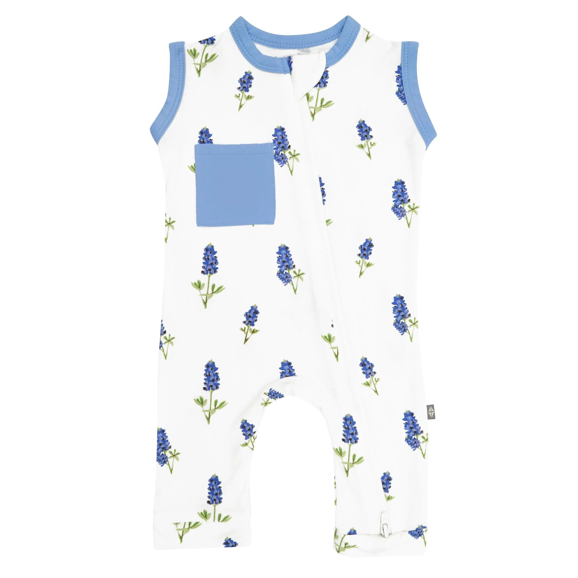 Zippered Sleeveless Romper in Periwinkle Bluebonnet | Kyte BABY