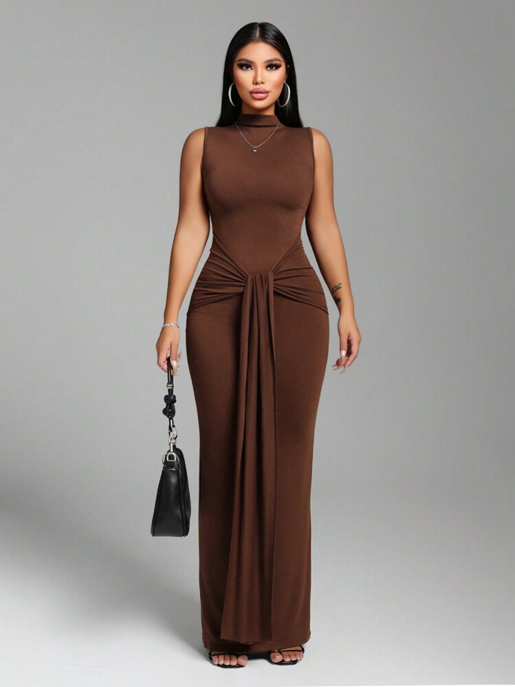 VaVaBold Women's Mock Neck Tie Front Dress, Sexy & Elegant | SHEIN