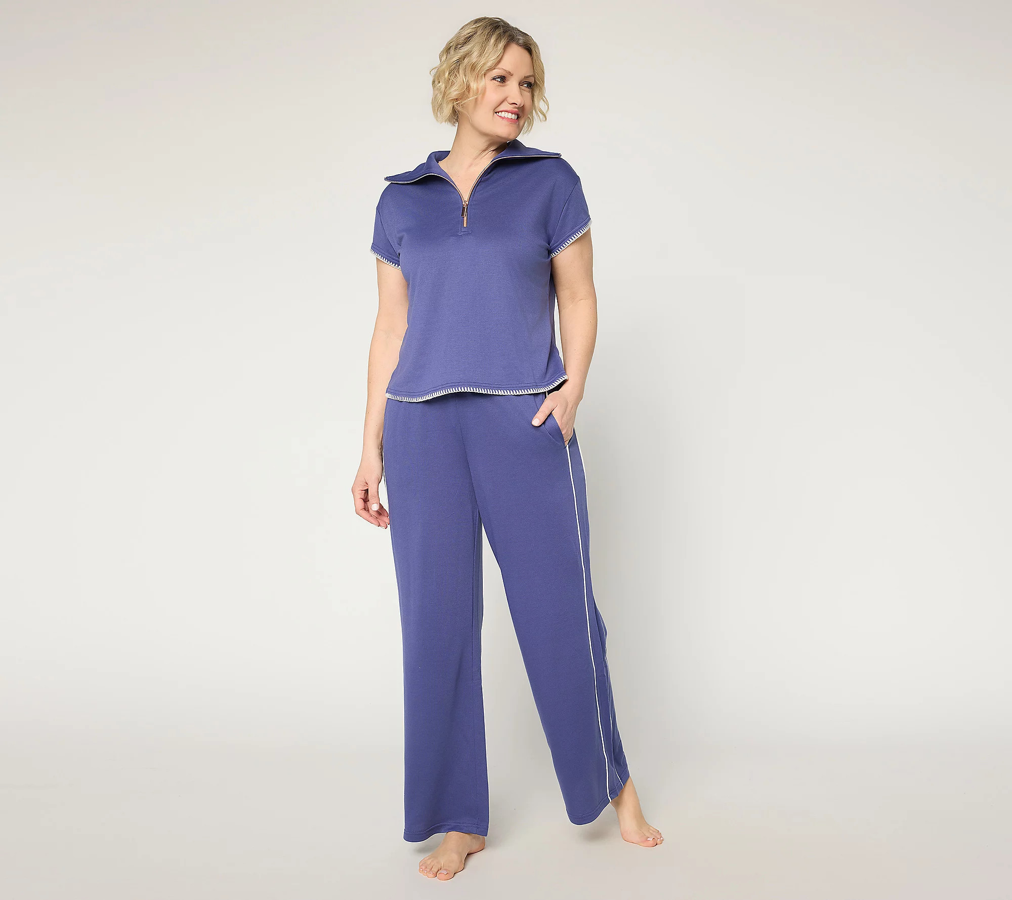 MUK LUKS French Terry Quarter Zip Short Sleeve Lounge Set | QVC