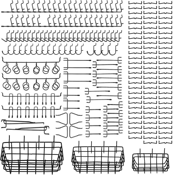 208Pcs Pegboard Hooks Assortment with 3 Pegboard Baskets Organizing Tools Garage Storage System f... | Amazon (US)