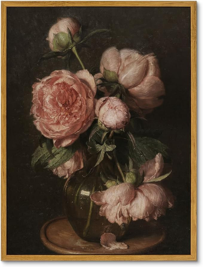 InSimSea Framed Canvas Prints Art Vintage Decor, Flower Wall Art Home Decor, Peonies by Eduard vo... | Amazon (US)