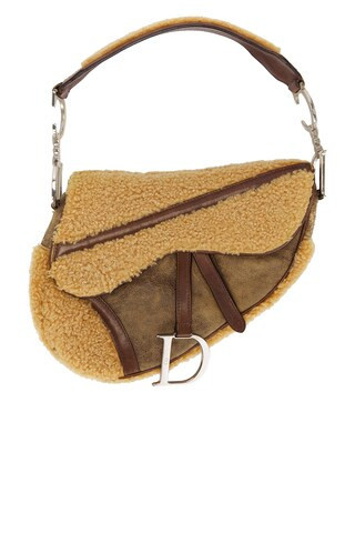 Dior Shearling Vintage Saddle Bag in Brown | FWRD 