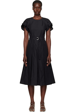 3.1 Phillip Lim - Black Cascade Petal Sleeve Midi Dress | SSENSE