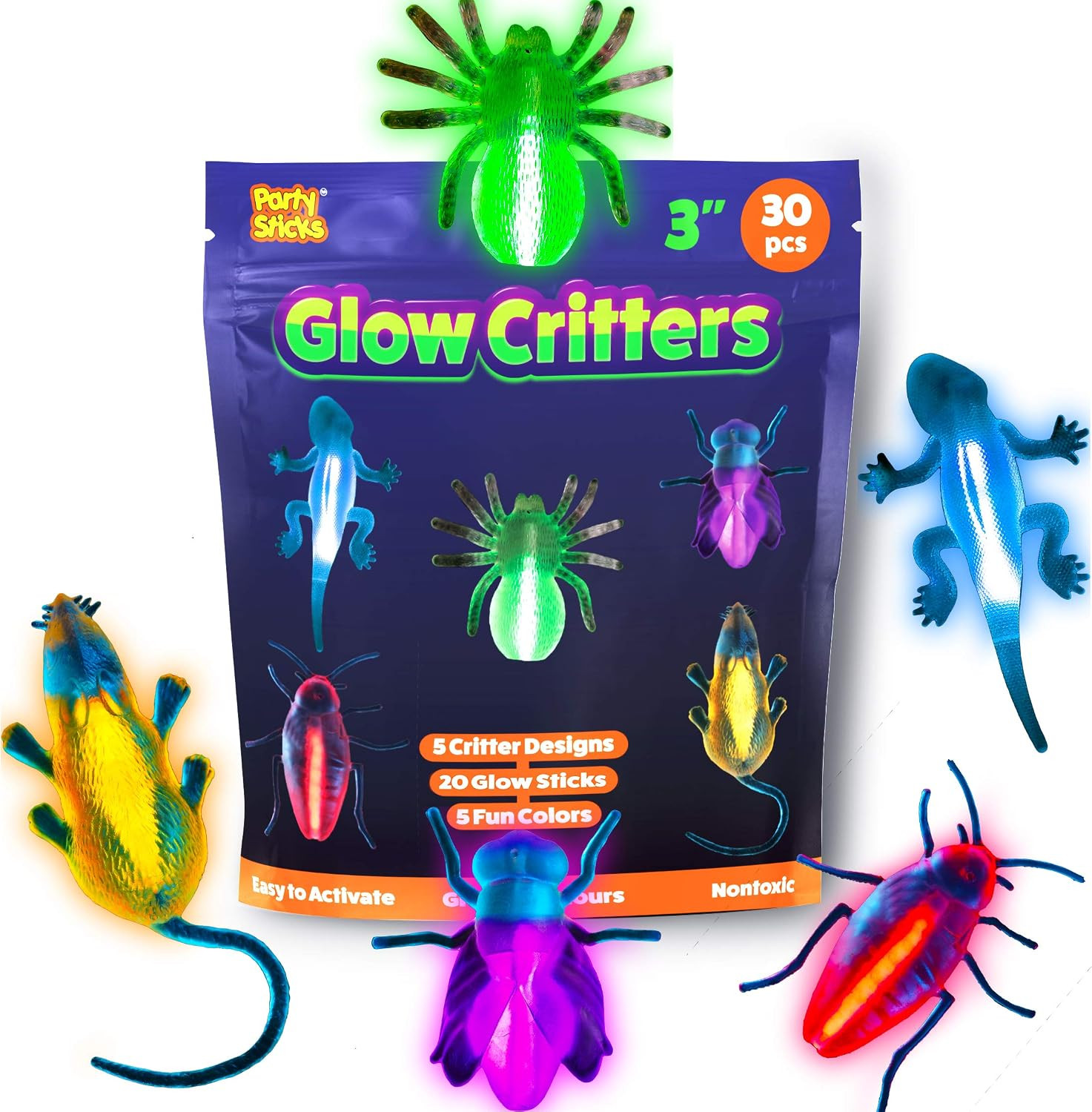 Glow Critters Fake Bugs Glow in the Dark Party Favors (30 Count) - Glow Sticks Party Favors - Glo... | Amazon (US)
