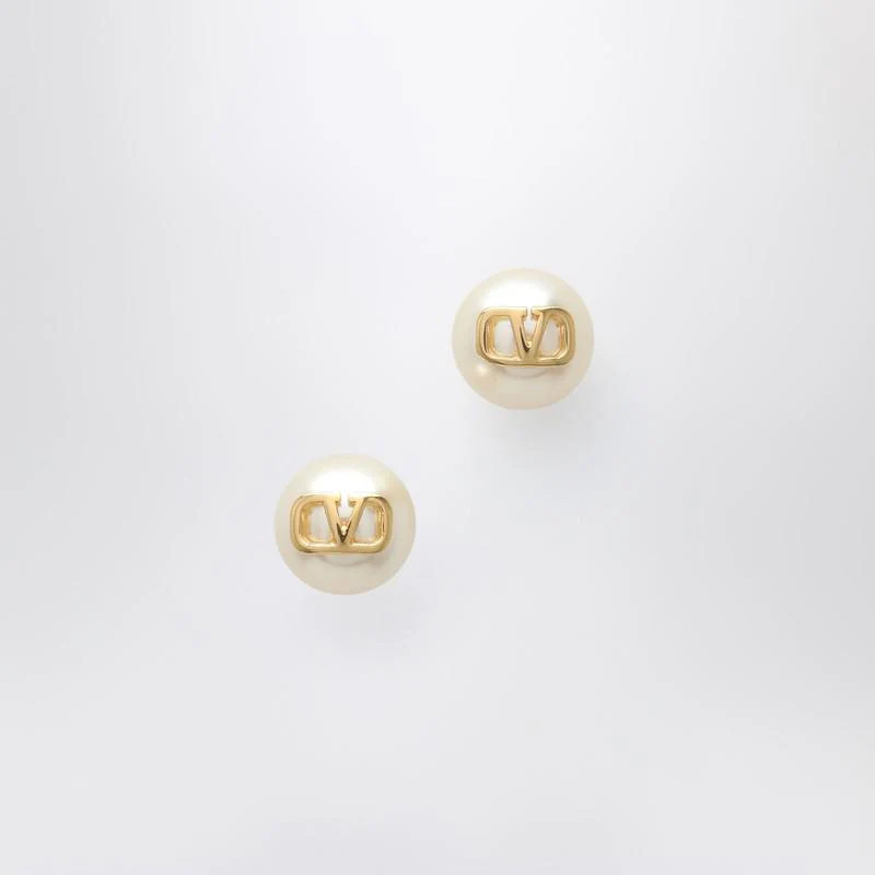 Valentino Garavani Golden Pearl Earrings With Signature Vlogo | Baltini