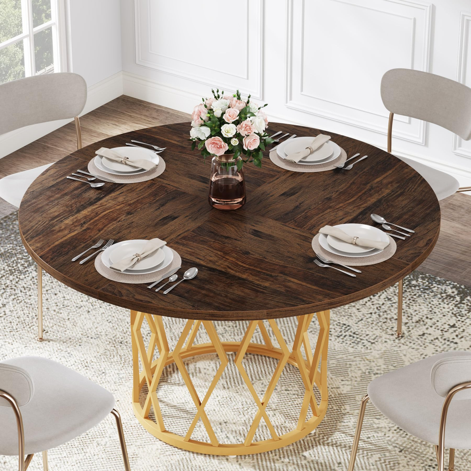 Tribesigns Round Dining Table for 4 People, Circle Dining Room Table with Metal Base, 47.2 Inch R... | Amazon (US)