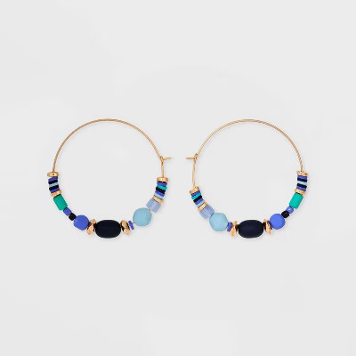 Semi-Precious Mixed Beaded Hoop Earrings - Universal Thread™ | Target