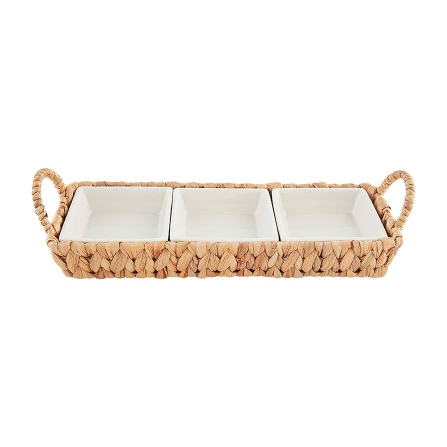 Mud Pie Water Hyacinth Section Server, 5" x 16 1/4", White, Brown | Amazon (US)