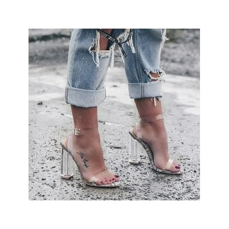 UKAP Lady Fashionable Transparent Straps Heels Buckles Sandals Comfortable Shoes | Walmart (US)