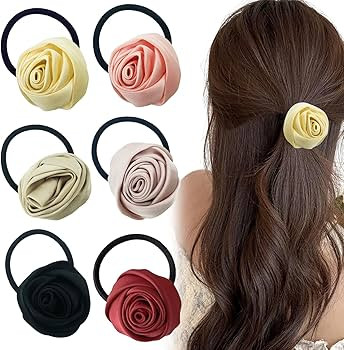 6 Pack Colorful Rose Flower Hair Ties, Satin Floral Elastics Hair Bands Scrunchies Ponytail Holde... | Amazon (US)