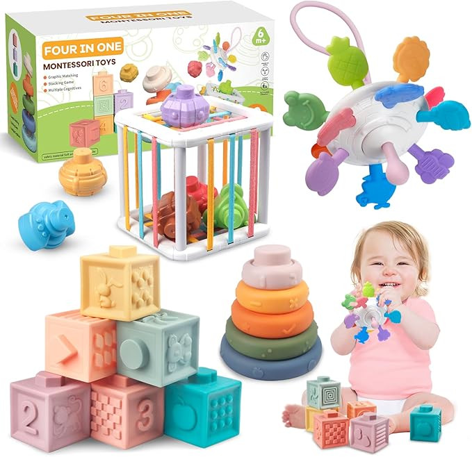 Plunack Montessori Toys for 6-12 Months Babies, 4 in 1 Pull String Teething Toys, Toddlers Stacki... | Amazon (CA)