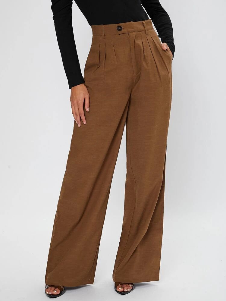 SHEIN Tall Fold Pleated Wide Leg Pants | SHEIN