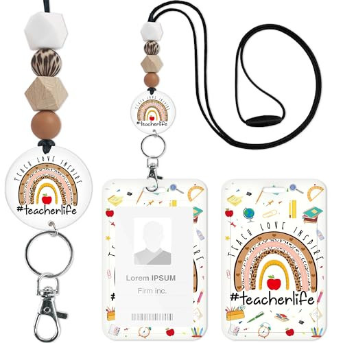 Teacher Lanyard with ID Holder - Teacher Life ID Badge Holder with Lanyard, Teach Love Inspire Leopard Print Rainbow Design Teacher Lanyard with Badge Holder, Name ID Holder, Gifts for Teacher | Amazon (US)