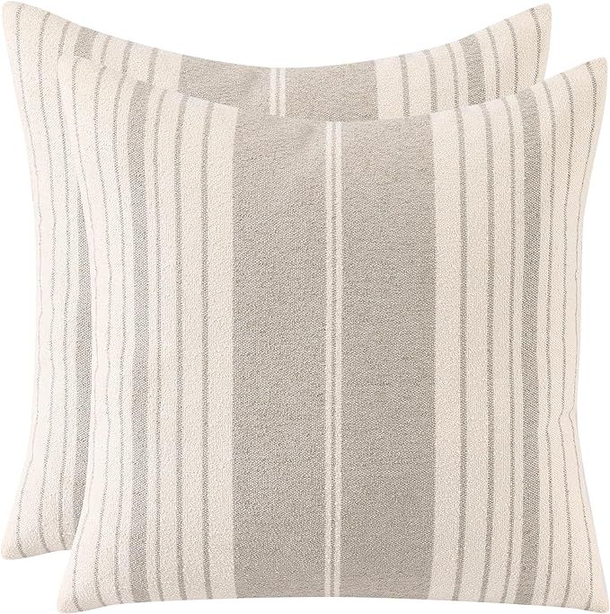 Tosleo Gray Stripe Pillow Covers 18x18 inch Set of 2 Boho Throw Pillow Covers Farmhouse Pillow Ca... | Amazon (US)