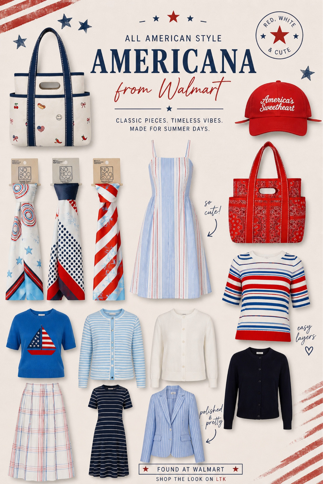 Everything you need for a red, white & blue moment 🇺🇸 from easy dresses to layering pieces + statement accessories (that red tote!!). All budget-friendly and perfect for summer styling. #walmart #freeassembly #patriotic #July4th

#LTKootd #LTKSeasonal