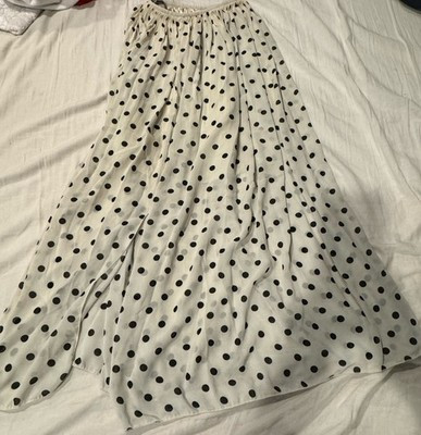 H & M Long Modest Off White With Black Polka dots Pleated Chiffon Skirt Size S | eBay US