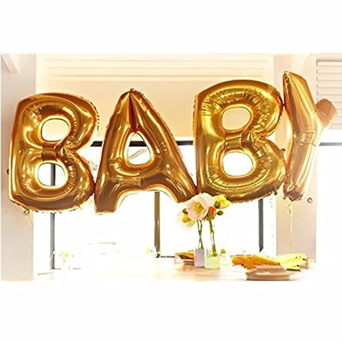 B-G Baby Shower Decorations Balloons, 40 inch Gold Large BABY Letter Balloons, Cute for Baby Shower  | Amazon (US)
