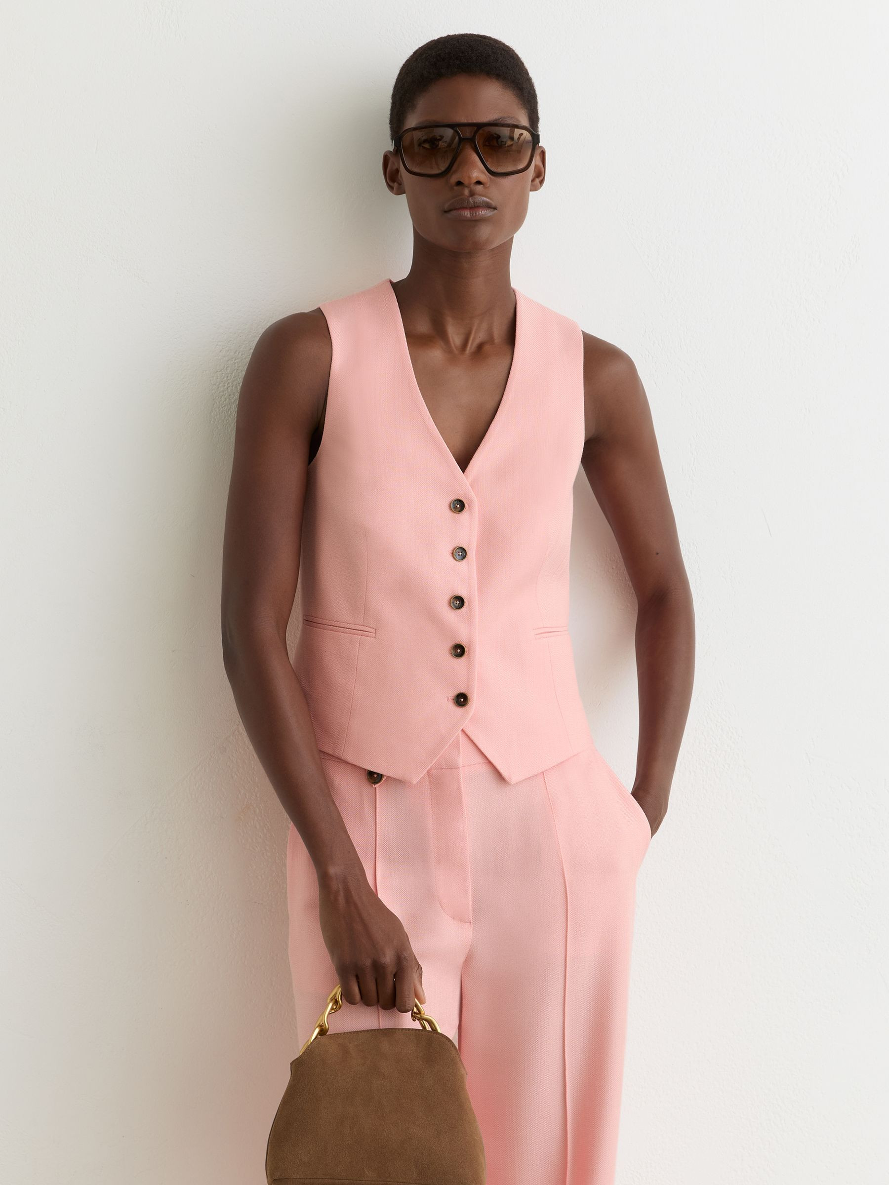 Reiss Button-Through Tailored Waistcoat in Pink - REISS | Reiss UK