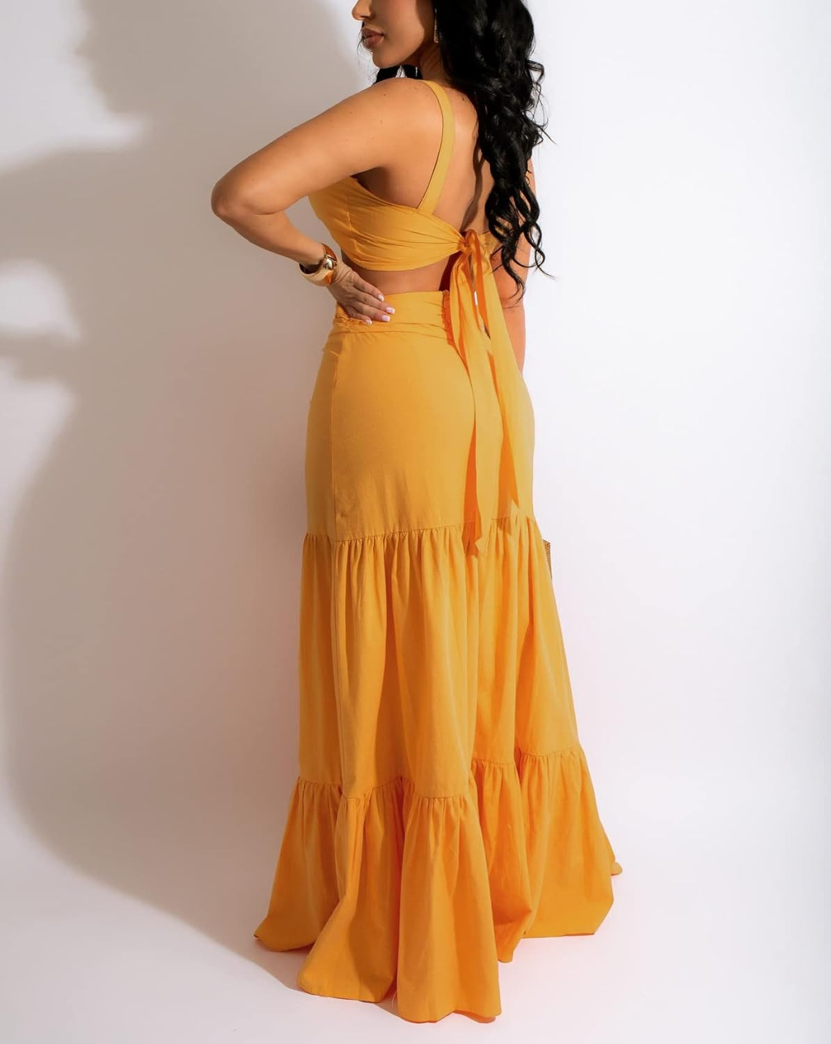 Women's Sexy Strap V Neck Summer Dresses Sleeveless Bra High Slit Thigh Skirt Sets Women 2 Piece Out | Amazon (US)