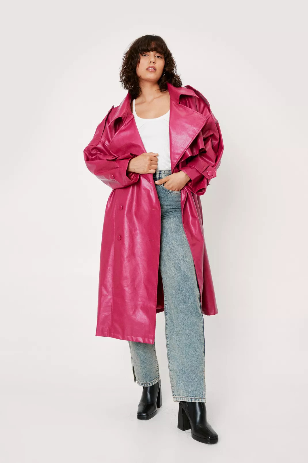 Faux Leather Oversized Trench Coat | Nasty Gal (US)