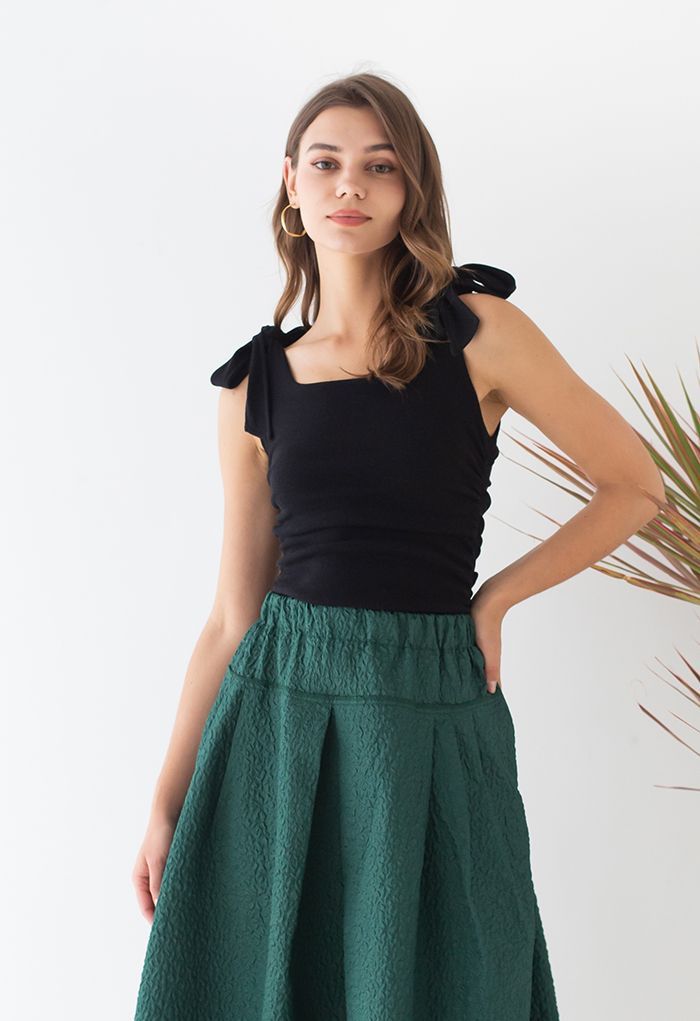Ruched Side Tie-Bow Crop Cami Top in Black | Chicwish