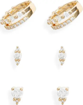 Nordstrom Set of 3 Cubic Zirconia Ear Cuffs & Stud Earrings | Nordstrom | Nordstrom