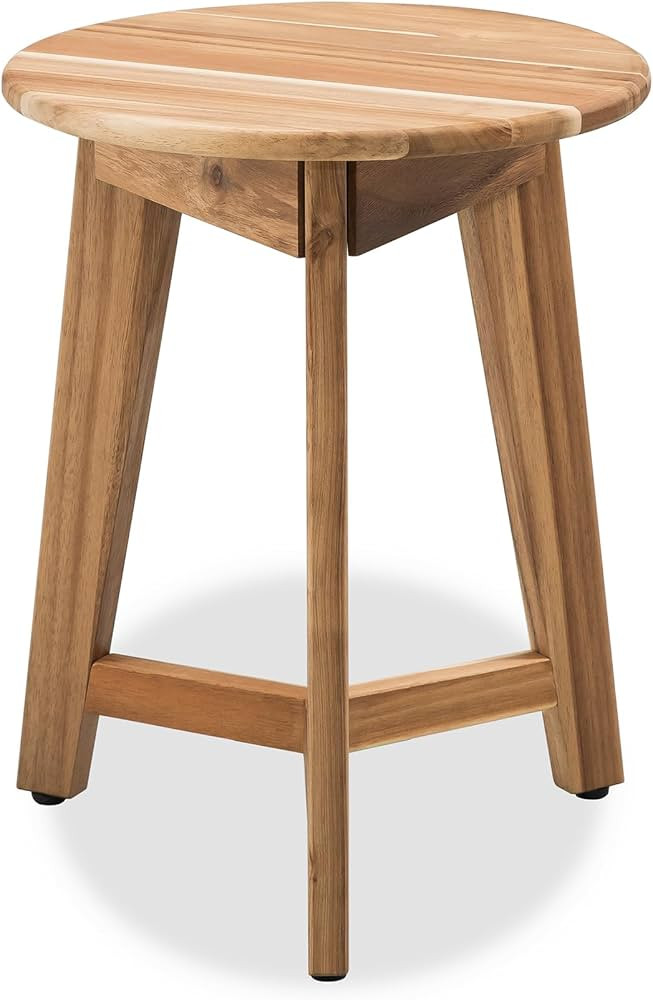 Round Side Table – Acacia Wood End Table for Living Room or Bedroom – Light Natural Wood Fini... | Amazon (US)