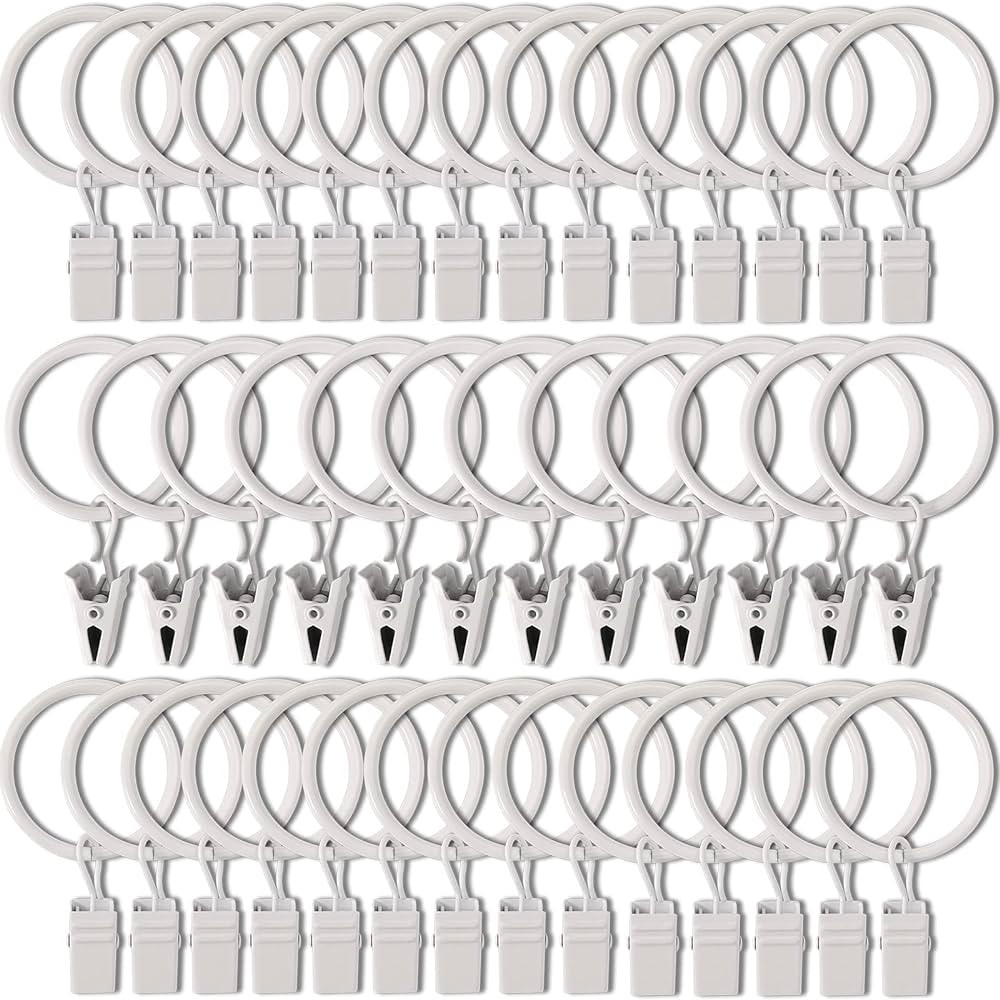 AMZSEVEN 40 Pack Curtain Rings with Clips, Drapery Clips with Rings, Hangers Drapes Rings 1.26 In... | Amazon (US)
