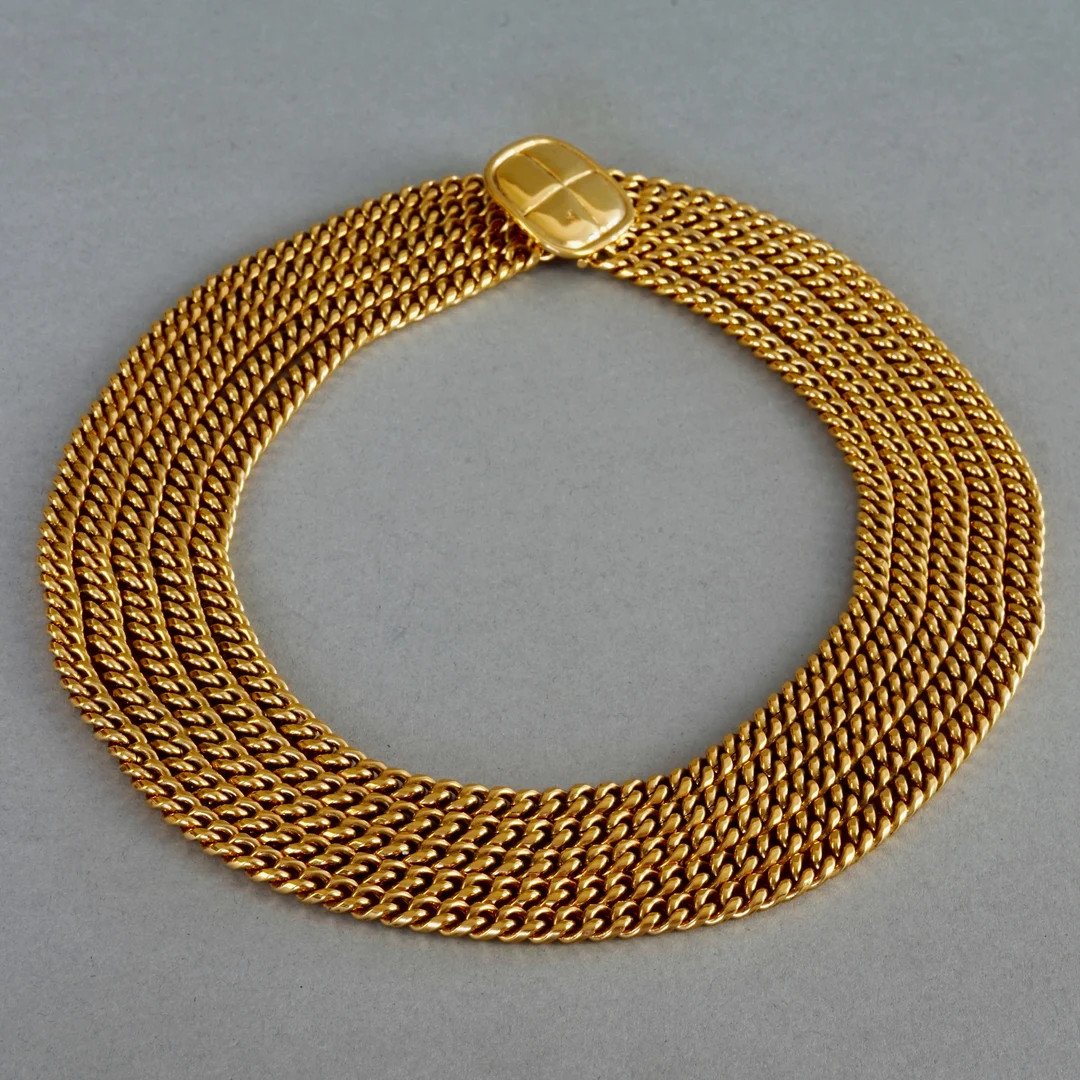 Vintage CHANEL Multi Chain Quilted Closure Necklace | Etsy (US)