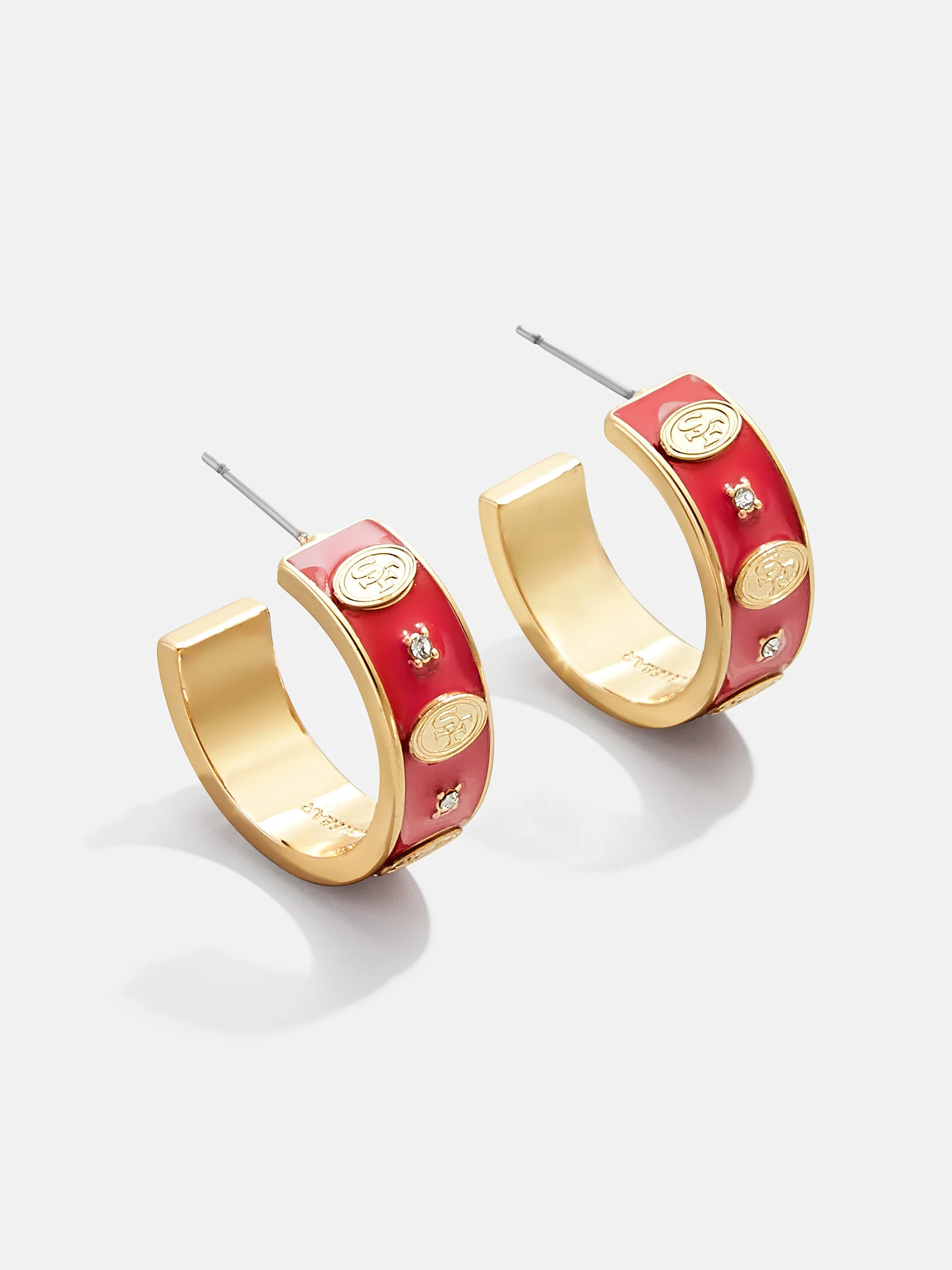 WEAR By Erin Andrews x BaubleBar San Francisco 49ers Enamel Hoop Earrings - San Francisco 49ers | BaubleBar (US)