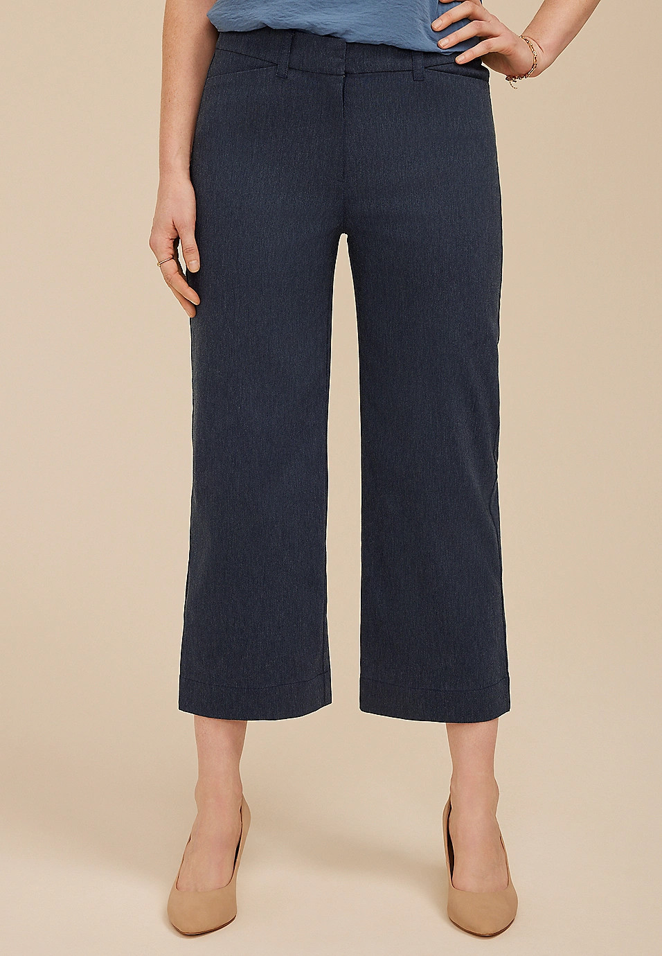 Bengaline High Rise Denim Wide Leg Cropped Pant | Maurices