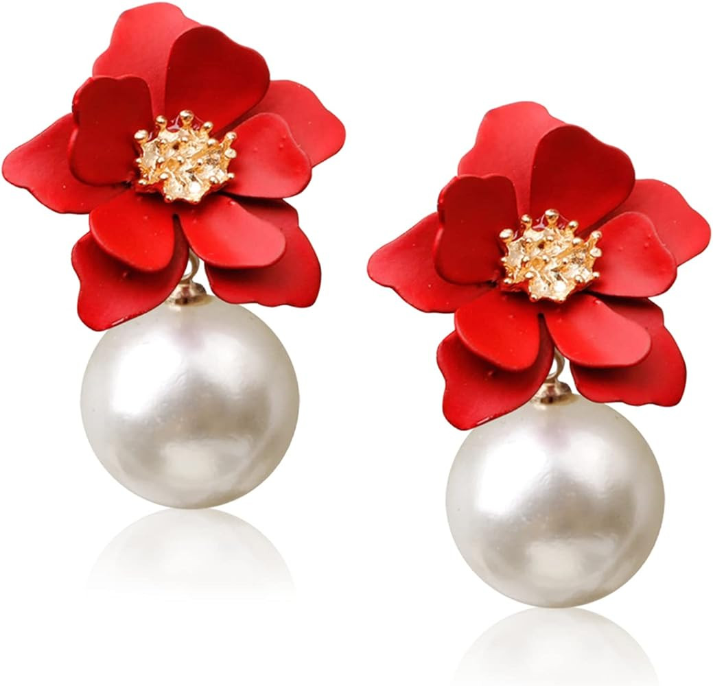 Boho Flower Stud Earrings with White Pearl for Women Lover and Friends Flower Shaped Daisy Dangle... | Amazon (US)