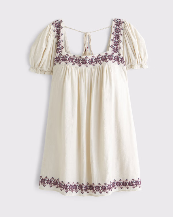 Women's Puff Sleeve Babydoll Mini Dress | Women's Clearance | Abercrombie.com | Abercrombie & Fitch (US)