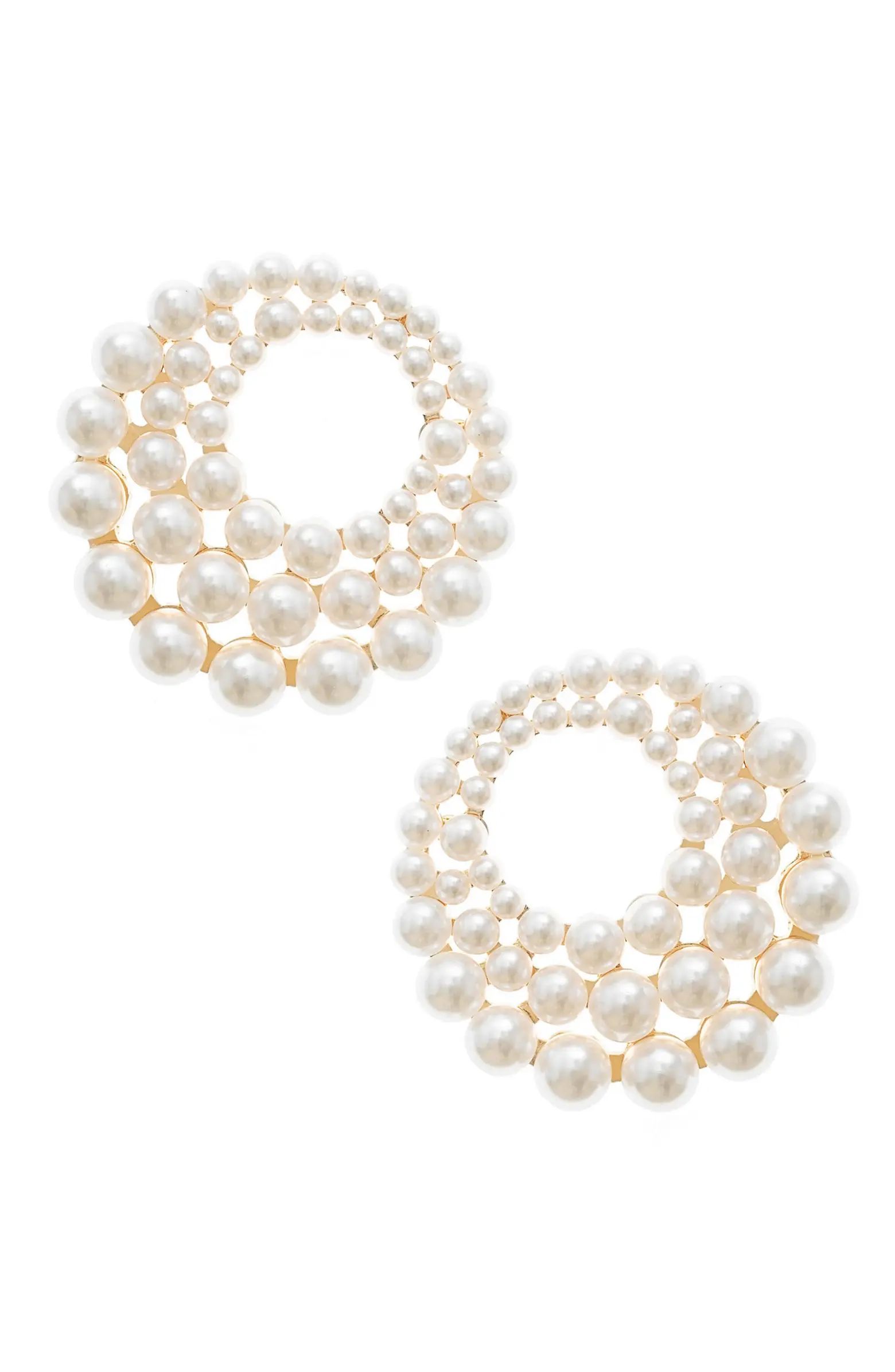 Imitation Pearl Statement Frontal Hoop Earrings | Nordstrom