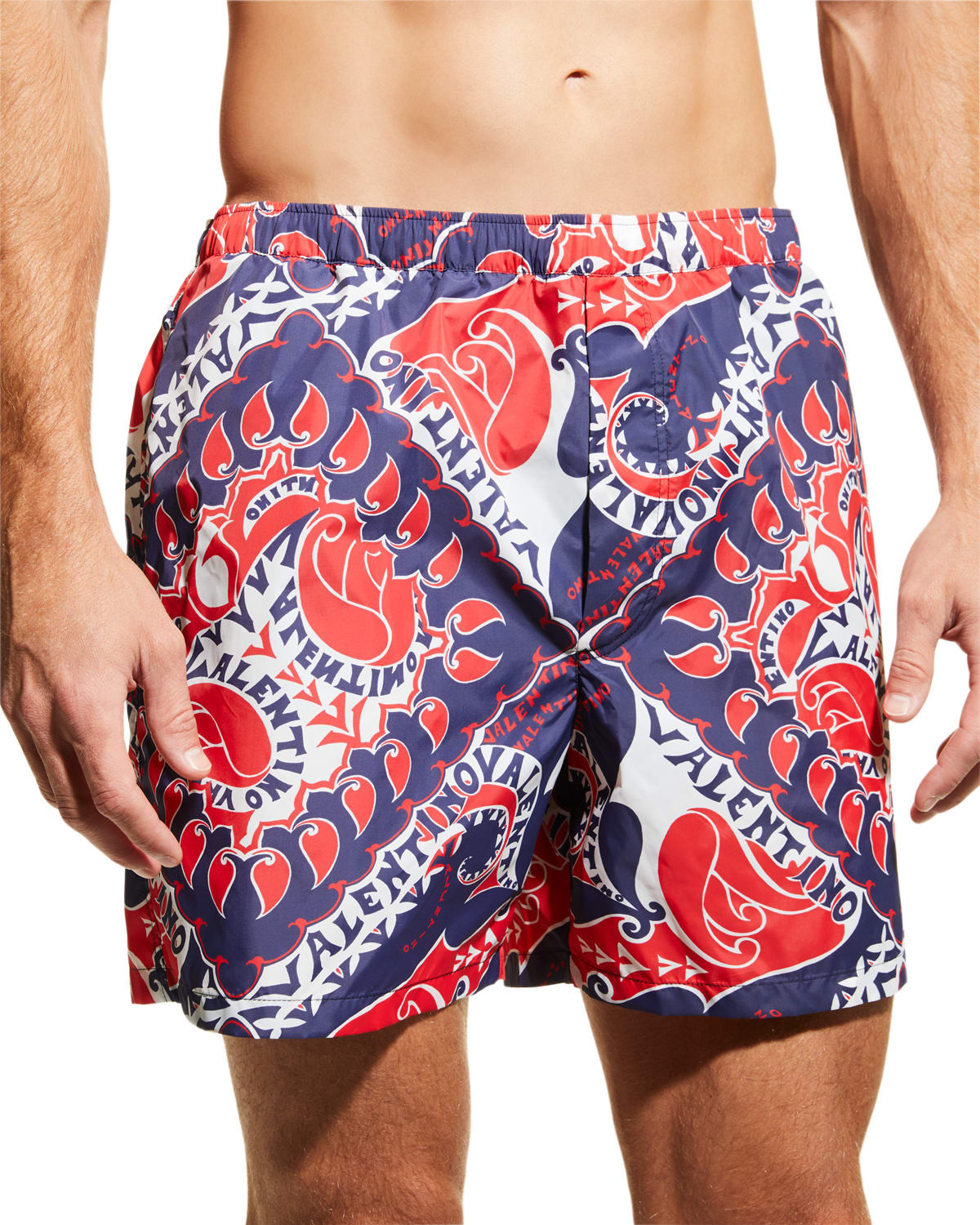 Men's Bandana-Print Logo Nylon Swim Shorts | Neiman Marcus