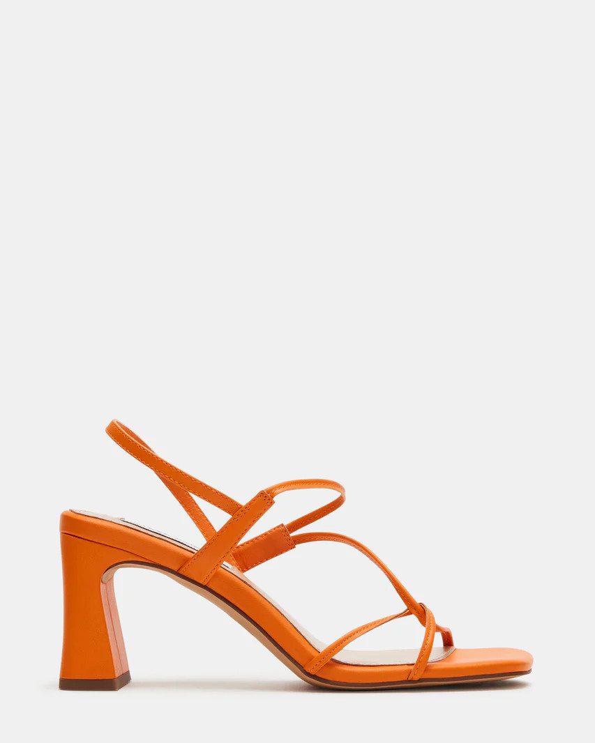 VALORA Orange Leather Strappy Square Toe Heel | Women's Heels | Steve Madden (US)