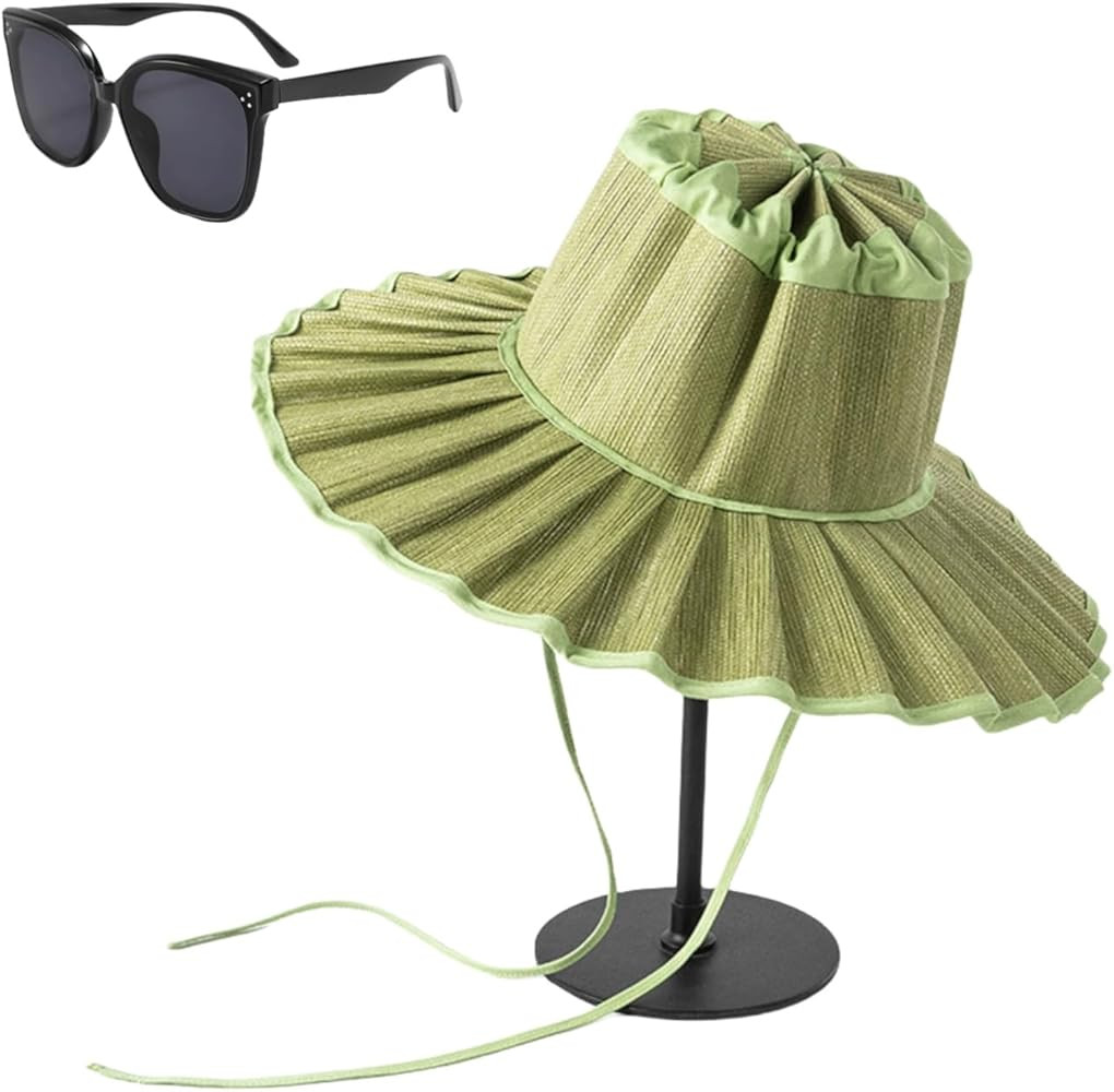 Women's Straw Reversible Pleated Sun Hat,Foldable Wide Brim Beach Hat,Summer Outdoor Travel UV Pr... | Amazon (US)