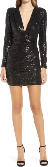 SHO by Tadashi Shoji Sequin Plunge Neck Long Sleeve Sheath Cocktail Dress | Nordstrom | Nordstrom