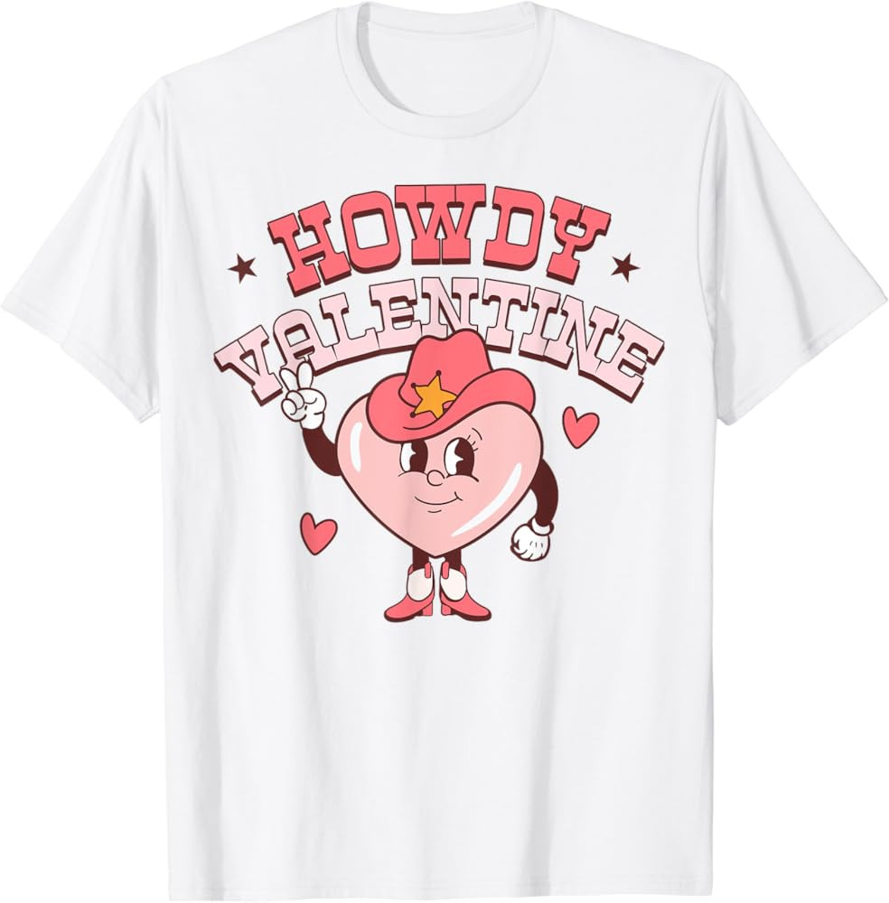 Howdy Valentine Cowgirl Retro Vintage Western Valentines Day T-Shirt | Amazon (US)