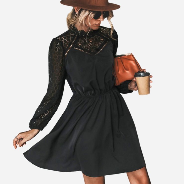 Women's Long Sleeves Elastic Waist Short Length Dress - Cupshe - Black | Target