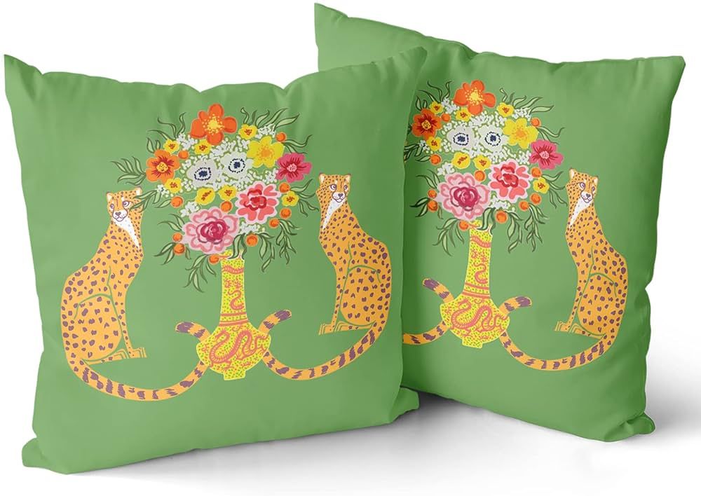 Chinoiserie Pillow Cover 18x18 Inches Set of 2 Spring Cheetah Pillowcase Green Chinese Throw Pill... | Amazon (US)